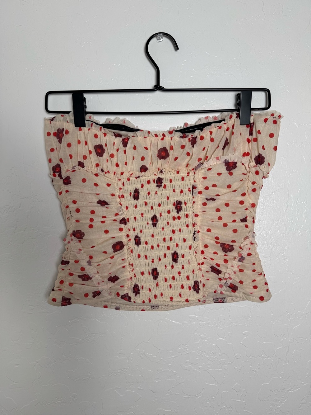 Free People Cream Ivory Polka Dot Flower Scottie Printed Tube Top - Picture 5 of 9